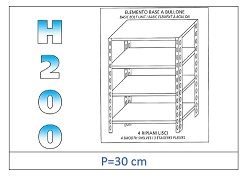 Shelf with smooth shelves 200 H- Depth 30cm