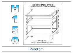 Shelves with smooth shelves 150 H- Depth 60cm