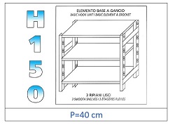 Shelves with smooth shelves 150 H- Depth 40cm
