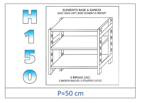 Shelves with Smooth Shelves 150 H- Depth 50cm