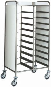 CA1461RP Stainless steel reinforced tray-holder trolley 20 trays Side panels in white perfex