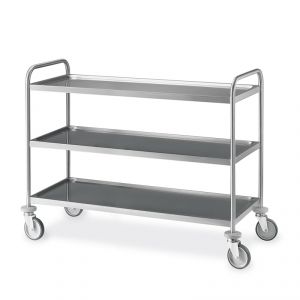 14033 Stainless steel trolley, 3 molded shelves 120x60 cm