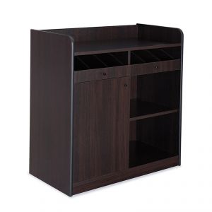 1627FW Wengé colored cabinet, 1 door, 1 open compartment, 2 open cutlery drawers