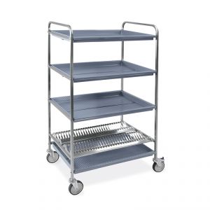 5018-F Dish and glass drainer trolley, 1 plate shelf, 3 glasses, 87.2 cm with braked wheels