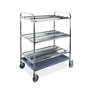 5020-F Dish and glass drainer trolley, 3 flat shelves, 102 cm, 2 braked wheels