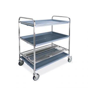 5024-F Dish and glass drainer trolley, 1 plate shelf, 2 glasses, 102 cm, 2 braked wheels