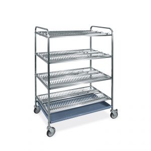 5026-F Dish and glass drainer trolley, 4 flat shelves, 1021 cm, 2 braked wheels