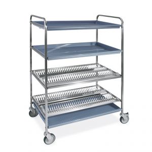5030-F Dish and glass drainer trolley, 2 draining shelves, 2 glasses, 102 cm, 2 braked wheels