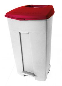 T102037 Conteneur à pédale mobile en plastique blanc-rouge 120 litres (pack de 3 pièces)