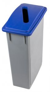 T102205 Grey Polypropylene waste bin with blue upper opening lid 90 liters