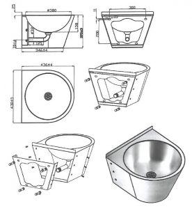 LX3550 Professional waxed washbasin with bracket in AISI 304 stainless steel - satin finish