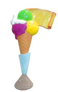 EG011A Helado con pergamino - cono de publicidad 3D para heladería, altura 150 cm