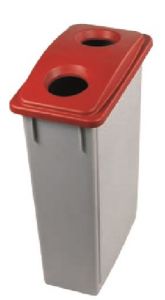 T102207 Grey Polypropylene waste bin with red lid 2 holes 90 liters