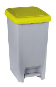 T909976 Grey polypropylene pedal bin with yellow lid 60 liters