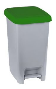 T909978 Grey polypropylene pedal bin with green lid 60 liters