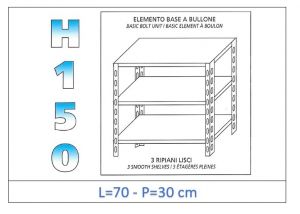 IN-B3697030B Shelf with 3 smooth shelves bolt fixing dim cm 70x30x150h 