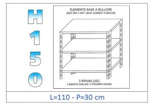 IN-B36911030B Shelf with 3 smooth shelves bolt fixing dim cm 110x30x150h 