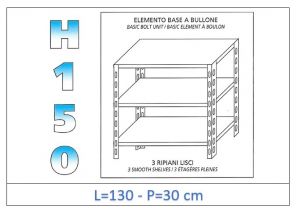 IN-B36913030B Shelf with 3 smooth shelves bolt fixing dim cm 130x30x150h 