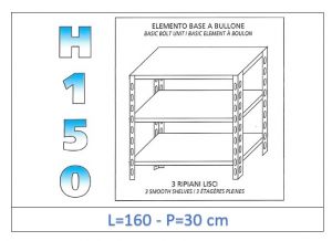 IN-B36916030B Shelf with 3 smooth shelves bolt fixing dim cm 160x30x150h 