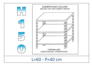 IN-B3696040B Shelf with 3 smooth shelves bolt fixing dim cm 60x40x150h 