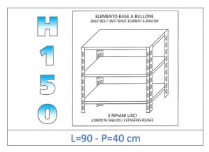 IN-B3699040B Shelf with 3 smooth shelves bolt fixing dim cm 90x40x150h 