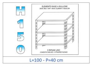 IN-B36910040B Shelf with 3 smooth shelves bolt fixing dim cm 100x40x150h 