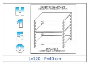 IN-B36912040B Shelf with 3 smooth shelves bolt fixing dim cm 120x40x150h 