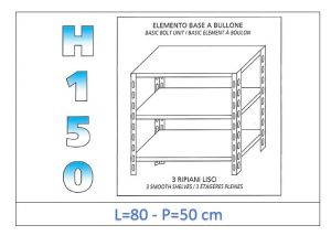 IN-B3698050B Shelf with 3 smooth shelves bolt fixing dim cm 80x50x150h 