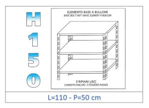 IN-B36911050B Shelf with 3 smooth shelves bolt fixing dim cm 110x50x150h 