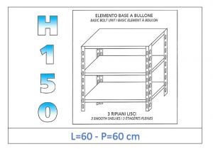 IN-B3696060B Shelf with 3 smooth shelves bolt fixing dim cm 60x60x150h 