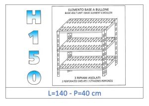 IN-B37014040B Shelf with 3 slotted shelves bolt fixing dim cm 140x40x150h 
