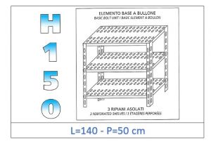 IN-B37014050B Shelf with 3 slotted shelves bolt fixing dim cm 140x50x150h 