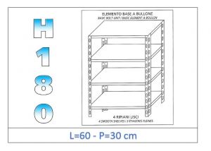 IN-184696030B Shelf with 4 smooth shelves bolt fixing dim cm 60x30x180h 