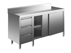 EU04004-18 tavolo armadio ECO cm 180x60x85h  piano alzatina - porte scorr - cass 3c sx