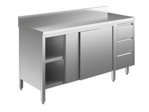 EU04103-18 tavolo armadio ECO cm 180x70x85h  piano alzatina - porte scorr - cass 3c dx