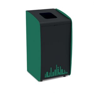 T789218 Waste paper bin with black front and green profiles 80 L
