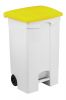 T115596 Contenitore mobile a pedale in plastica bianco coperchio giallo 90 litri