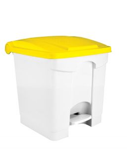 T115356 White Plastic pedal bin Yellow lid 30 liters 
