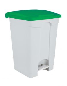 T115458 White Plastic pedal bin Green lid 45 liters 