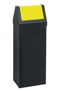 T790066 Black steel waste bin with Yellow swing lid 50 liters 