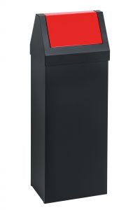 T790067 Black steel waste bin with Red swing lid 50 liters 
