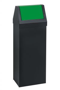 T790068 Black steel waste bin with Green swing lid 50 liters 