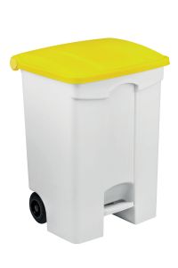 T115076 Contenitore mobile a pedale in plastica bianco coperchio giallo 70 litri (confezione da 3 pezzi)