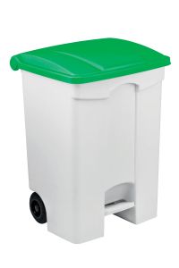T115078 Contenitore mobile a pedale in plastica bianco coperchio verde 70 litri (confezione da 3 pezzi)
