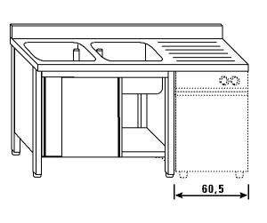 LT1182 Lavatoio su armadio per lavastoviglie 2 vasche 1 sgocciolatoio dx alzatina ante scorrevoli 160x60x85