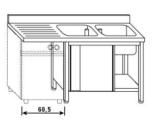 LT1186 Lavatoio su armadio per lavastoviglie 2 vasche 1 sgocciolatoio sx alzatina ante scorrevoli 180x60x85
